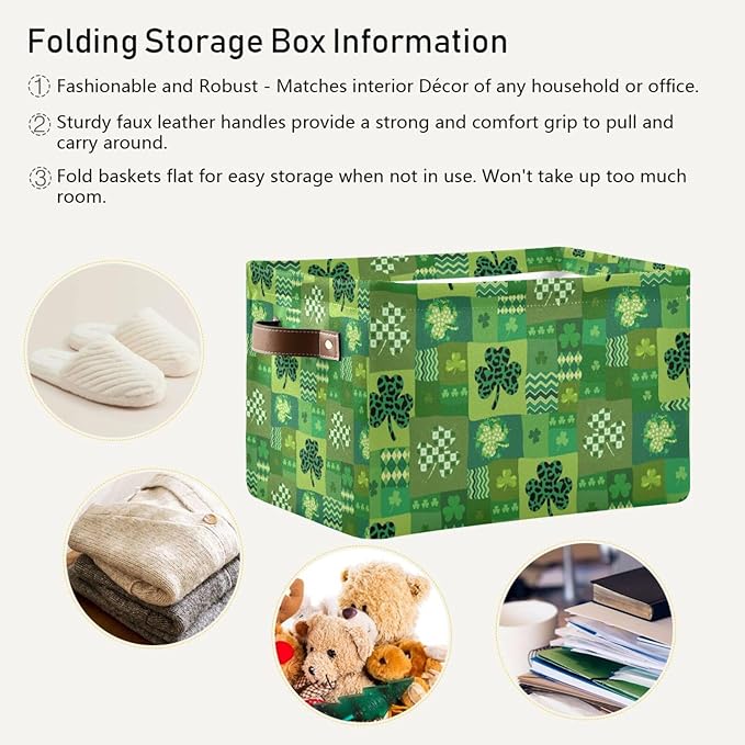 St Patrick's Day Storage Basket Cube Storage Bins Organizer Bag Collapsible Closet Shelf Baskets with handle for Baby Cloth Pet Toy Book 14.2×10.2×8.3 IN-Ruum Studio Home