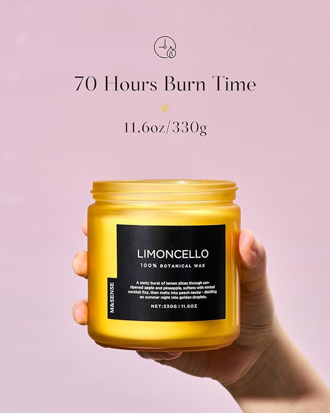 M&SENSE Limocello Scented Candle - 11.6oz Natural Soy Wax Non Toxic 70-Hour Slow Burning 2-Wick Lemon Highly Scent for Home Decor, Summer Candle for Yoga Spa & Meditation & Relaxing Gift-Ruum Studio Home