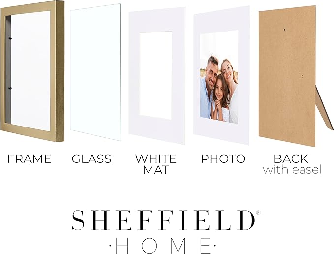 Sheffield Home 4 Piece Gallery Wall Frame Set, 8x10 Inch, Gold-Ruum Studio Home