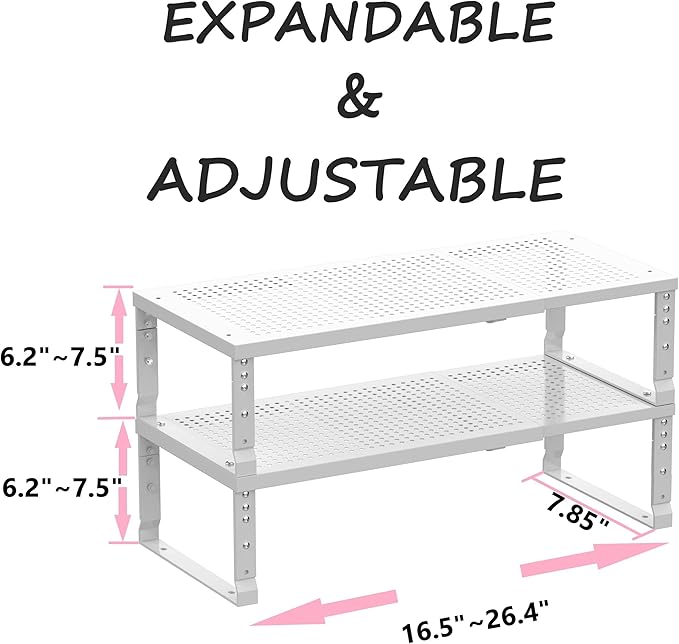 Metal Stackable Expandable Storage Shelf - Multi-Functional Home Storage Shelf, Suitable for Kitchen, Cabinet，Bathroom, Office, Garage, etc.（2PACKS/White/Medium-Ruum Studio Home