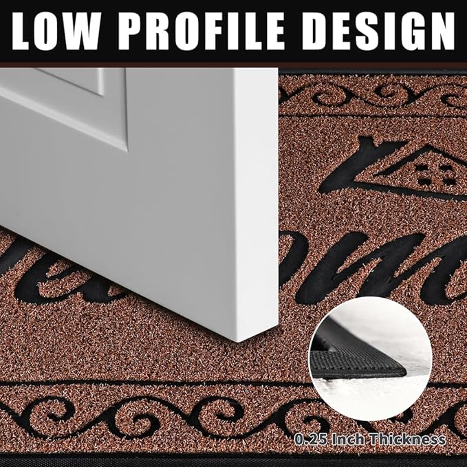 Yimobra Welcome Mat, Heavy Duty Sturdy Door Mats for Home Entrance Outdoor Indoor, Front Doormat for Outside Patio Floor Entry Porch Garage Office, Waterproof, Low Profile, 47 x 24, Maroon-Ruum Studio Home
