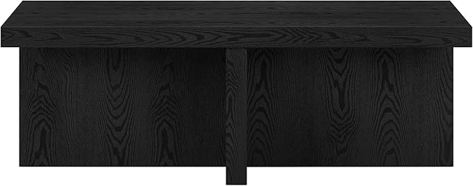 Henn&Hart 44" Rectangular Wood Pedestal Low-Profile Coffee Table for Living Room, Family Room, or Office, Black Grain-Ruum Studio Home