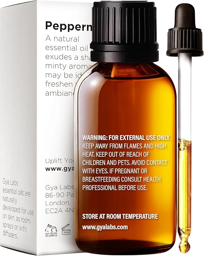 Gya Labs Peppermint Oil for Diffuser & Aromatherapy - 100% Pure Natural Peppermint Mint Essential Oils for Skin, Hair, DIY, Self-Care, Candle Making - Cooling, Minty Scent (1.02 Fl Oz)-Ruum Studio Home