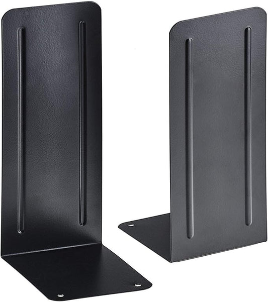 Acrimet Metal Bookends, Jumbo Size 9" H x 4" W x 4-1/2" D, Non-Skid Book Stand for Shelves, Heavy Duty Book Stopper, Black, 1 Pair-Ruum Studio Home