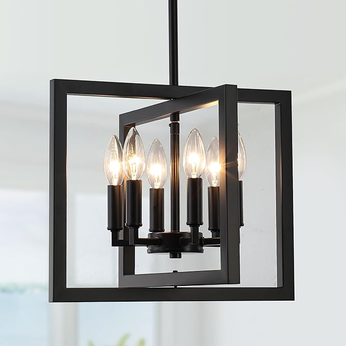 ANKYLHUA Small Black Chandelier,6-Lights Ceiling Light Fixture E12,Adjustable Hight Pendant Lights Kitchen Island,Chandeliers for Dining Room Bedroom,Entryway,Foyer-Ruum Studio Home