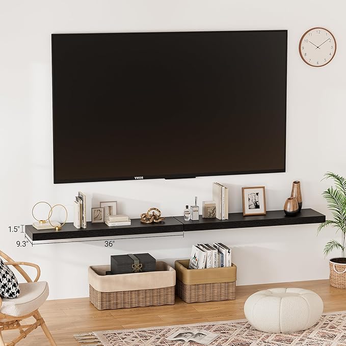 Heimlove Floating Shelves for Wall 36 Inches Long,9.3" Deep Black Floating Shelf Set of 2,Wall Mounted Shelves for Bathroom Bedroom Living Room Kitchen Office,Shelf for Books Storage,Home Decor-Ruum Studio Home