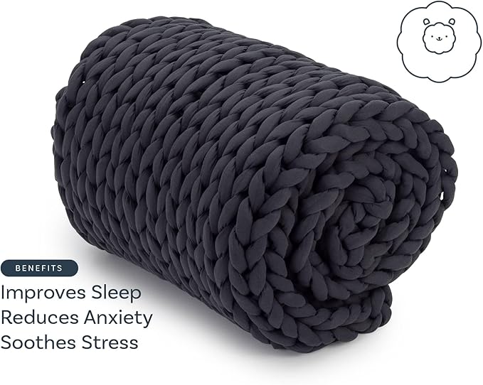 Nuzzie Chunky Knit Blanket - Breathable, Cooling, Hand Made Knit Throw Blanket for Sleep - Machine Washable, Stylish Decor Design (Charcoal, Full | 16lbs | 48"x72")-Ruum Studio Home