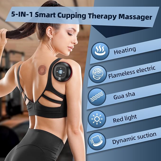 2 Electric Cupping Therapy Set, 5-in-1 Smart Cupping kit with Red Light Therapy, Gua Sha Massage Tool, Relieves Neck Shoulder Back Aches Muscle Soreness, Improves Blood Circulation - Red-Ruum Studio Home