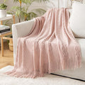 MIULEE Light Pink Knitted Throw Blanket for Couch Bed, Boho Textured Cozy Woven Decorative Farmhouse Blanket with Tassels for Sofa Chair Living Room 50"x60"-Ruum Studio Home