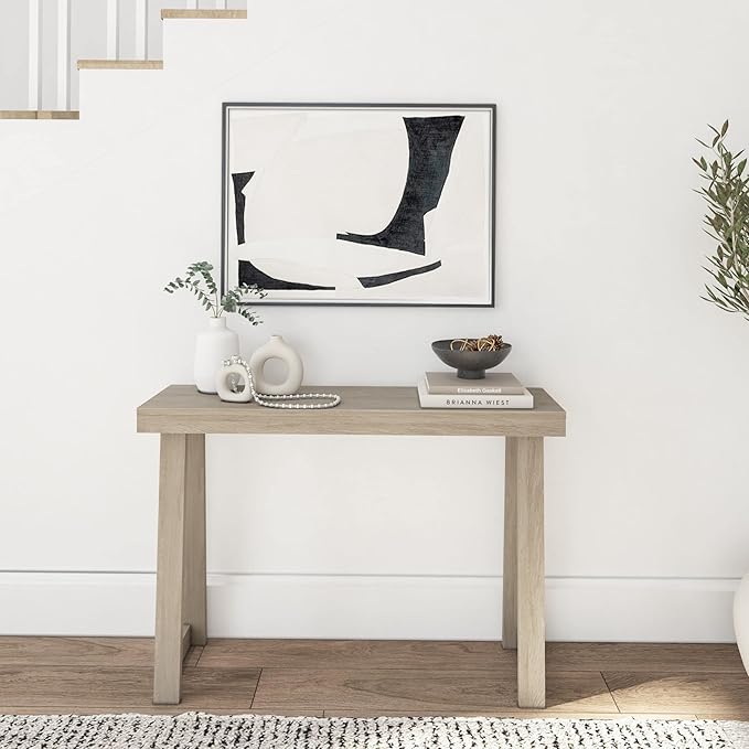 Plank+Beam Solid Wood Console Table, 46.25 Inch, Sofa Table, Narrow Entryway Table for Hallway, Behind The Couch, Living Room, Foyer, Easy Assembly, Seashell-Ruum Studio Home
