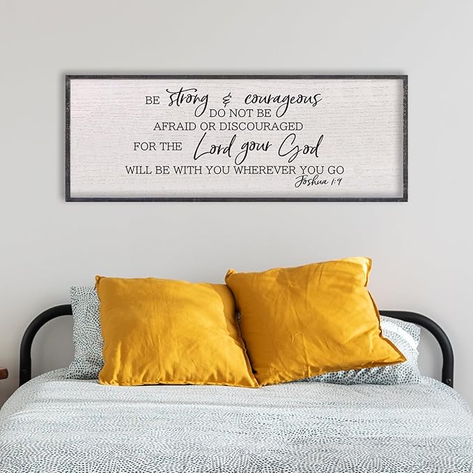 LuZhiQiang Be Strong And Courageous Sign Wall Decor 40"x15" Quote Joshua 1:9 Bible Verse Christian Faith Wood Art Wall (Black)-Ruum Studio Home
