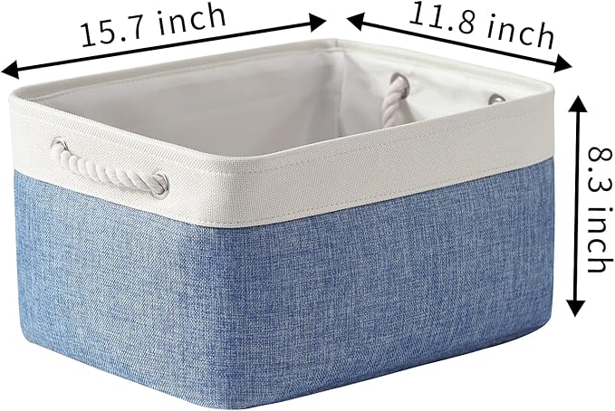 TcaFmac Storage Basket for Organizing - Large 4 Pack Fabric Storage Bins Baskets for Shelves with Ropes, Foldable Storage Cubes for Closet Cloth Toy (White & Blue16x12x8 inch)-Ruum Studio Home