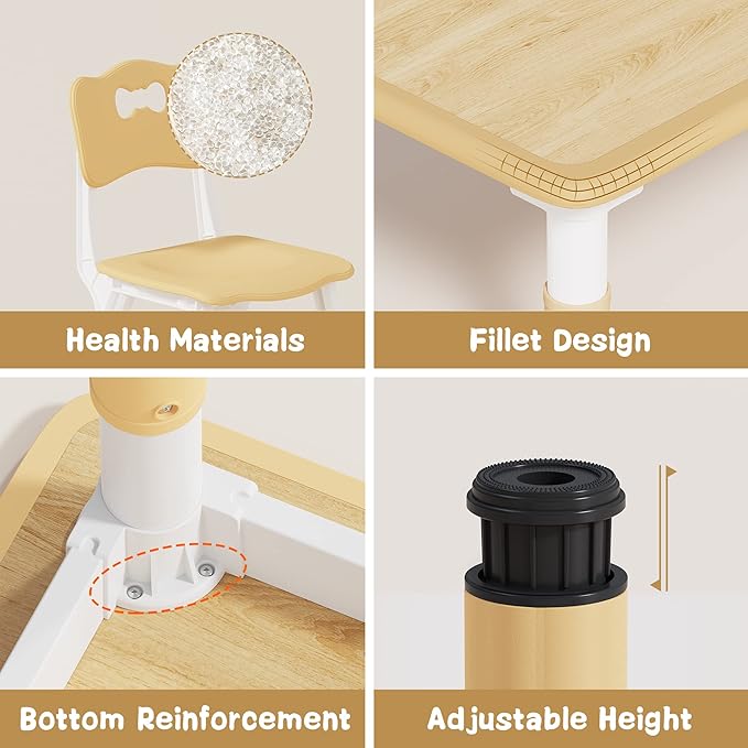 Brelley Kids Table and 6 Chairs Set, Height Adjustable Toddler Desk and Chair Set, Graffiti Desktop, Classroom/Daycare/Home, Children Multi-Activity Table for Ages 2-8-Ruum Studio Home