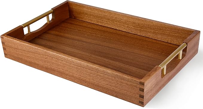 LotFancy Wood Serving Tray with Metal Handles, 17x13 Inch, Large Ottoman Tray, Decorative Wooden Tray for Living Room, Ottoman, Coffee Table, Countertop Centerpiece-Ruum Studio Home