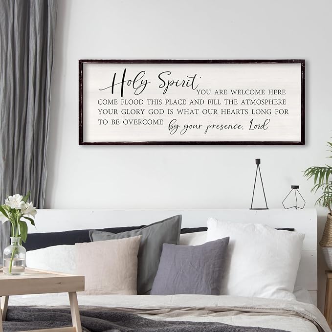 Holy Spirit You are Welcome Here Wall Decor 32"×12" Quote Bible Verse Religious Christian Scripture Wall Art Sign (Black)-Ruum Studio Home