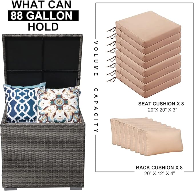 Super Patio Outdoor Patio Storage Box Waterproof, Wicker Storage Bin Deck Box for Cushions, Garden Tools, 88 Gallon, Gray-Ruum Studio Home