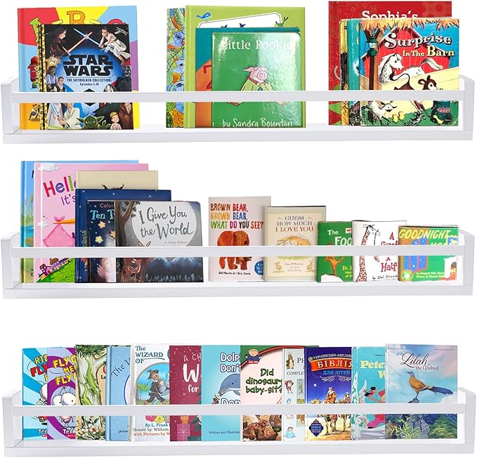 AZSKY Classic Nursery Book Shelves White Wall Book Shelves Kids Bookshelf for Bedroom Bathroom Décor Wall Ledge Shelves 36 in Hanging Shelves a Set of 3-Ruum Studio Home