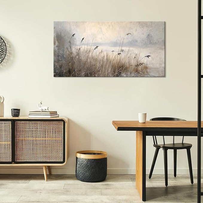 LASMOND Vintage Meadow Wall Art for Living Room Reed Grass Canvas Painting Prints Large Retro Rustic Cottagecore Countryside Landscape Farmhouse Bedroom Artwork Home Decor (30x16 Inches)-Ruum Studio Home