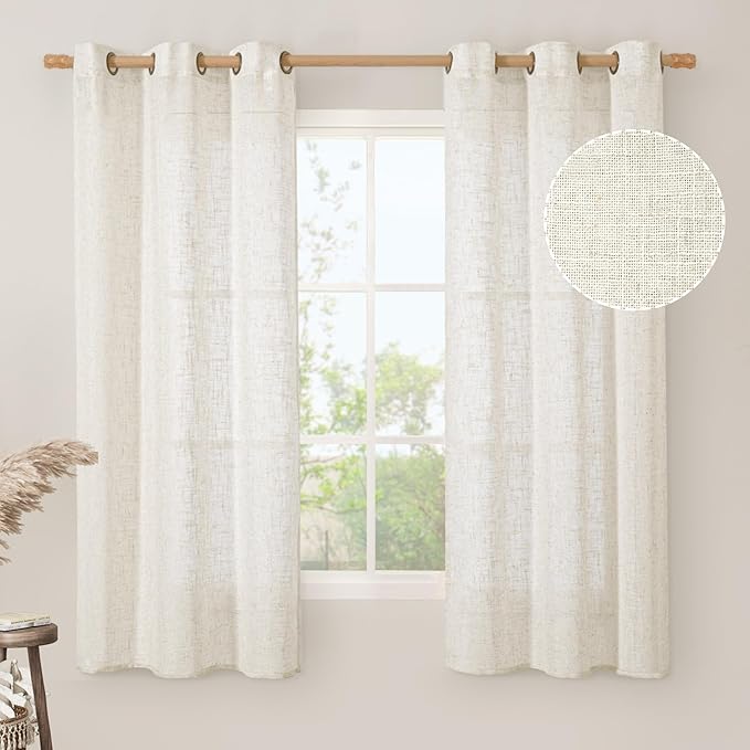 LAMIT Natural Linen Semi Sheer Curtains 63 Inch for Bedroom, Light Filtering Neutral Window Curtains Farmhouse Boho Bronze Grommet Panels, Natural Cream Ivory, 2 Panels, 38 x 63 Inch-Ruum Studio Home