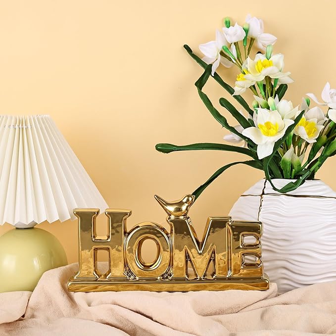 Gold Love Sign Statue - Personalized Home Decor, Bird Sculpture for Living Room, Bedroom, Desktop & Cabinets-Ruum Studio Home