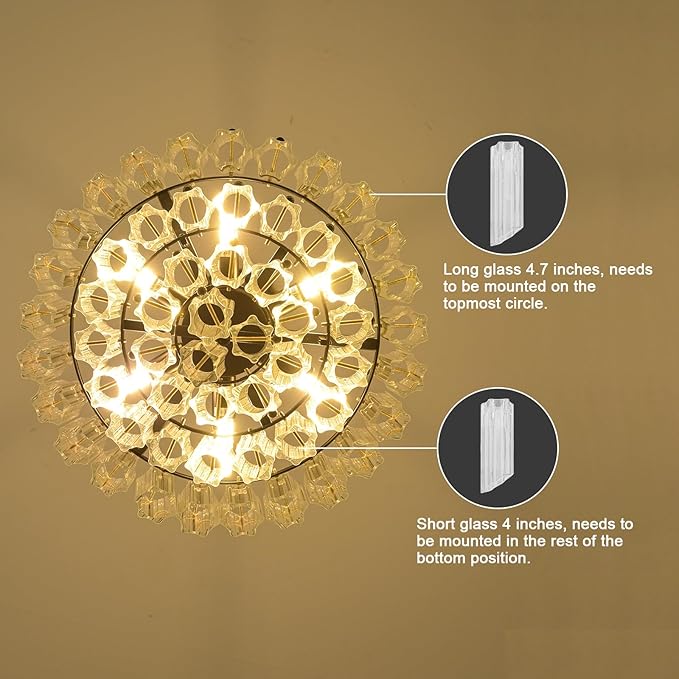 Modern Clear Glass Chandelier, 14" Round Crystal Dining Room Chandelier, Small Black Pendant Light Hanging Fixture for Bedroom, Kitchen Island Light Dimmable Ceiling Lighting Chandeliers for Bathroom-Ruum Studio Home
