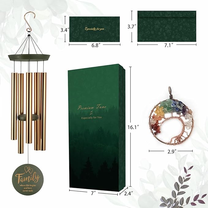 Wind Chimes for Outside, Large Outdoor Windchimes with Engraved Tree of Life, Premium Tuned Metal Chimes for Mother/Grandma, Home & Garden Decor with Soothing Tone-Ruum Studio Home