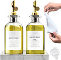 Olive Oil Dispenser Bottle For Kitchen With Silicone Tray & 40 Labels, Soy Sauce Dispenser, Coffee Syrup Dispenser, Olive Oil Bottles Set Of 2, Gold-Ruum Studio Home