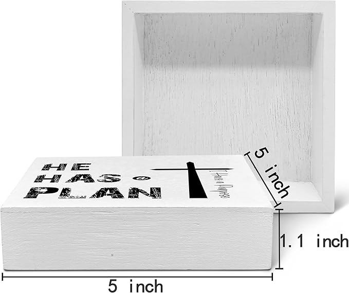 SRADMO He Has a Plan Jesus Wood Box Sign Desk Decor, Bible Verse Decor, Christian Theme Wooden Block Box Sign Decoration for Home Office Shelf Table Decors-Ruum Studio Home