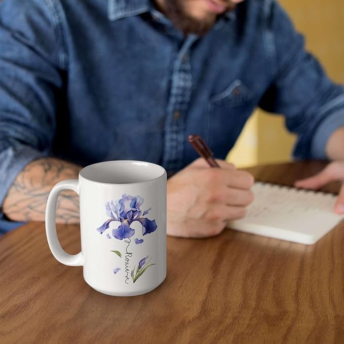 Customized Iris Flower Lover Cup, Custom Name Flower Ceramic Mug, Novelty Flower Themed Accent Cup 11oz 15oz, Personalized Iris Design Coffee Mug, Gift For Girlfriend Women-Ruum Studio Home