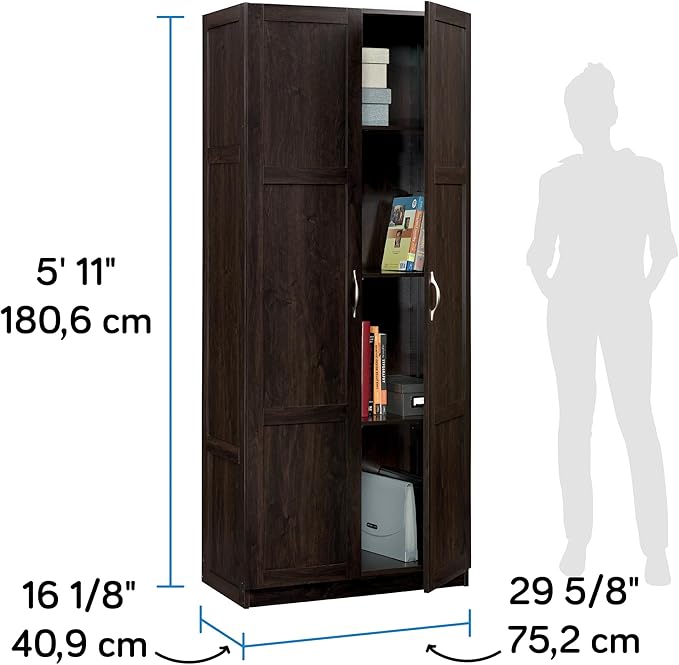 Sauder Storage Cabinet/ Pantry cabinets, 29.61 " x D: 16.02 " x H: 71.50", Cinnamon Cherry finish-Ruum Studio Home