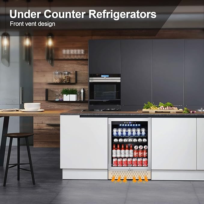 Tylza Beverage Refrigerator 24 Inch, 190 Can Built-in/Freestanding Beverage Cooler Fridge with Glass Door and Advanced Cooling Compressor for Beer and Soda or Wine, Low Noise, 37-64 F-Ruum Studio Home