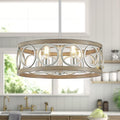 XINGQI 21.7'' Modern Farmhouse Chandelier Drum Pendant Lighting Fixture Hanging Ceiling Lamp for Living Dining Room Over Table, 5 Lights Antique Wood Grain Brushed Nickel with Round Metal-Ruum Studio Home