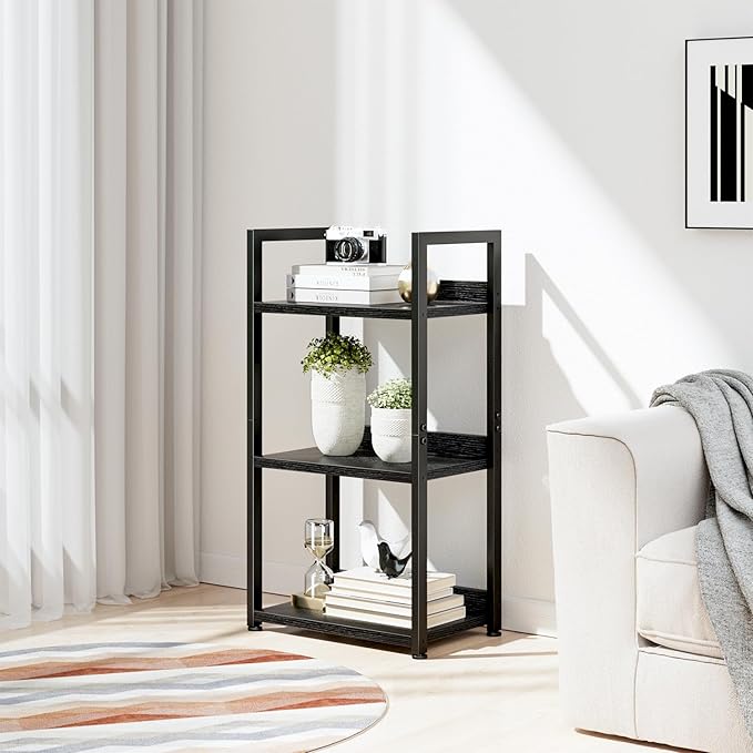 NUMENN Narrow Bookshelf, 3 Tier Bookshelves, Home Office Bookcase Shelf Storage Organizer, Free Standing Storage Shelving Unit for Bedroom, Living Room and Home Office, Black-Ruum Studio Home
