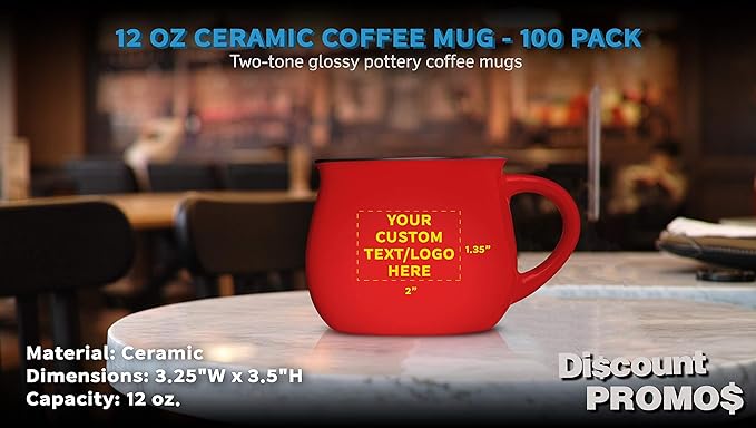 Custom Glazed Campfire Coffee Mugs 12 oz. Set of 100, Personalized Bulk Pack - Perfect for Coffee, Tea, Espresso, Hot Cocoa, Other Beverages - Red-Ruum Studio Home