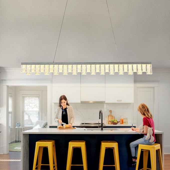 Modern Pendant Lights Kitchen Island, 50" Minimalist Dimmable LED Linear Light Fixture Silvery Gray Aluminum Bar Lights Hanging for Dining Room, Kitchen, Restaurant, Living Room-Ruum Studio Home
