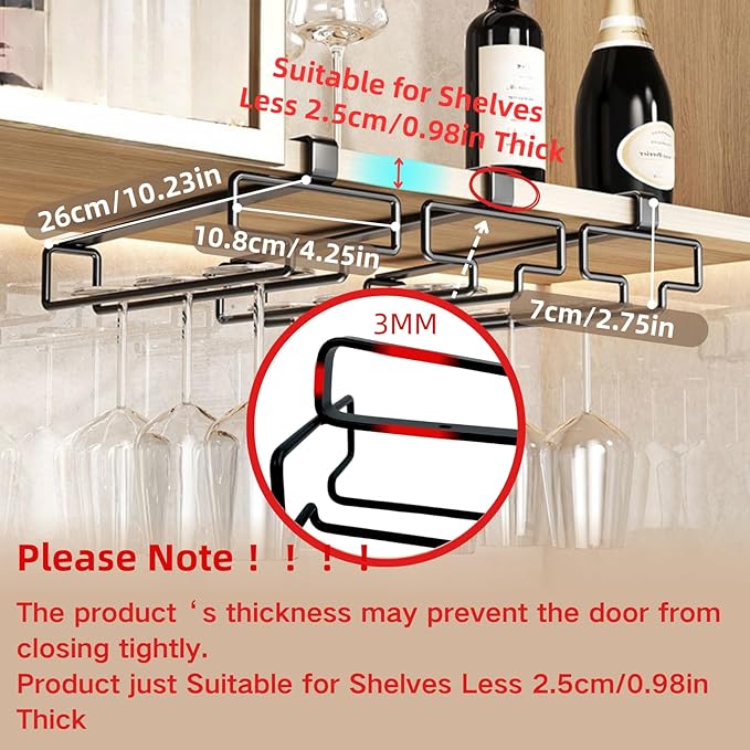 LINFIDITE Wine Glass Holder 2PCS Stemware Rack Hanger Under Cabinet Wine Glass Rack Kitchen Hanging Storage Rack Organizer,Black-Ruum Studio Home
