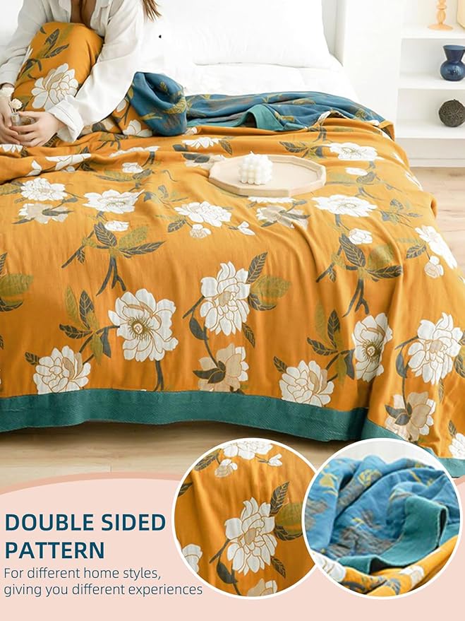 Boho Throw Blanket for Bed - 100% Pure Cotton Ultra Soft Rustic Quilt - Farmhouse Decor Bed Blankets, All Season Rustic Throw for Sofa Couch Chair(91''x 98'', Flower Branch 2)-Ruum Studio Home