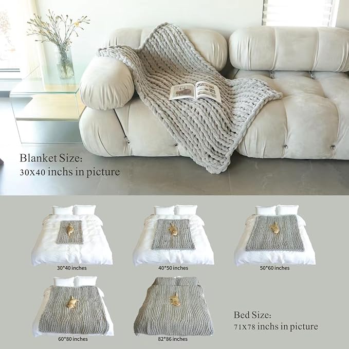 Maetoow 30X40 Inch Chenille Chunky Knit Blanket Throw, Handmade Warm & Cozy Blanket Couch, Bed, Home Decor, Soft Breathable Fleece Banket, Christmas Thick and Giant Yarn Throws, Light Pink-Ruum Studio Home