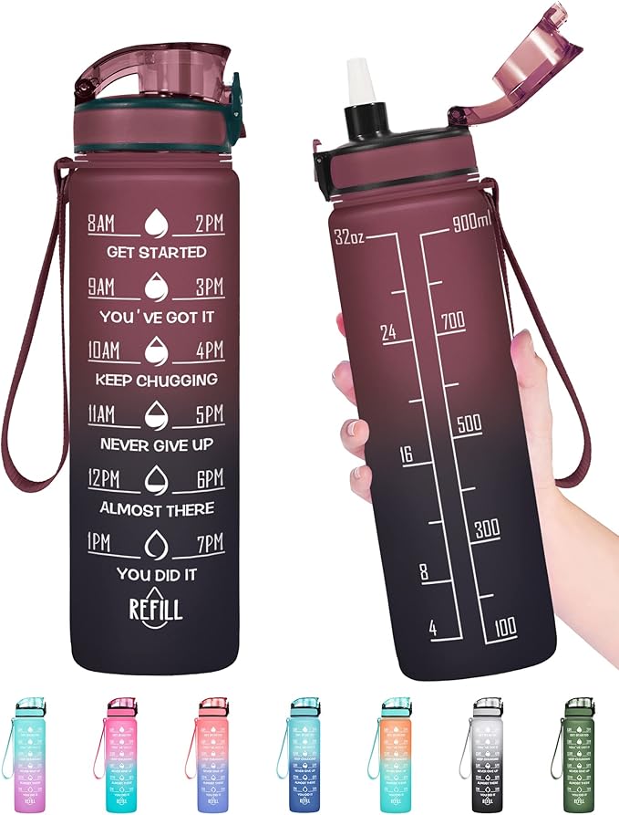 Enerbone Water Bottle, Leakproof BPA & Toxic Free, Motivational Water Bottle with Times to Drink and Straw, Fitness Sports Water Bottle with Strap for Office, Gym, Outdoor Sports-Ruum Studio Home