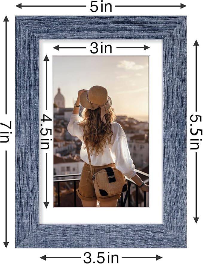 Vittanly 4x6 Picture Frames Set of 9, Shatter Resistant Plexiglass, Display 3.5x5 Pictures with Mat or 4x6 without Mat, Photo Frames for Wall or Tabletop, Engineered Wood, Navy-Ruum Studio Home