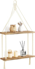 Mkono Macrame Hanging Shelf Boho Wall Decor 2 Tier Handmade Cotton Rope Rustic Wood Floating Shelves Display Photos Plants Hanging Storage Shelving for Living Room Nursery Bathroom Bedroom-Ruum Studio Home