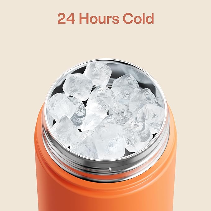 Kids Insualated Water Bottle with Straw - 12oz Stainless Steel Water Bottle with Dual Spouts, Leak-Proof, BPA-Free, Double Wall Vacuum Keeps Cold for 24 Hours for Sports, Travel (Moderate Orange)-Ruum Studio Home