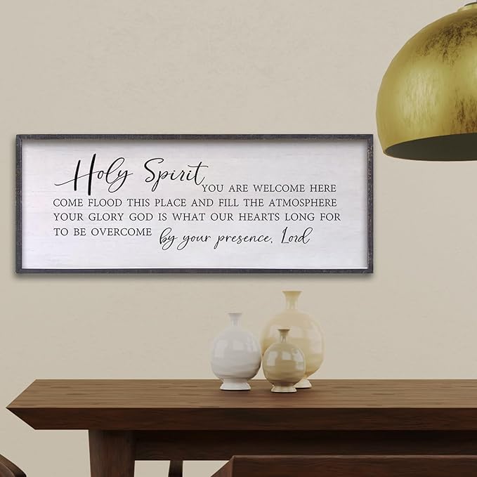 Holy Spirit You are Welcome Here Wall Decor Art 24"X10" Quote Christian Bible Verse Religious Scripture Wall Sign (Black)-Ruum Studio Home