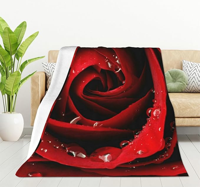 HGOD DESIGNS Red Rose Throw Blanket Ultra Soft Warm All Season Rose Decorative Fleece Blankets for Bed Chair Car Sofa Couch Bedroom 50"X60"-Ruum Studio Home