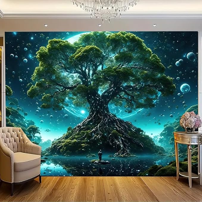 FENDROM Tree of Life Tapestry Nature Green Tree Wall Hanging Aesthetic Moon Night Fantasy Wonderland Tree Plants Wall Art For Home Dorm Living Room Decor-Ruum Studio Home