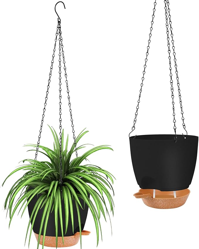 GARDIFE Hanging planters for Indoor Plants, 8 inch Hanging Planter, Self Watering Plant Pot, 2 Pack self Watering Hanging Planter, Black-Ruum Studio Home