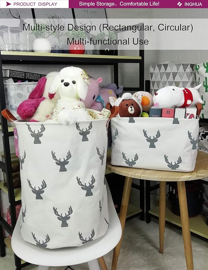 Rectangular Storage Basket Fabric Organizer Bin for Toys,Books,Clothes,Gifts,Pets-Perfect for Home,Office,Nursery,Dorm,Shelf(Rec grey deer)-Ruum Studio Home