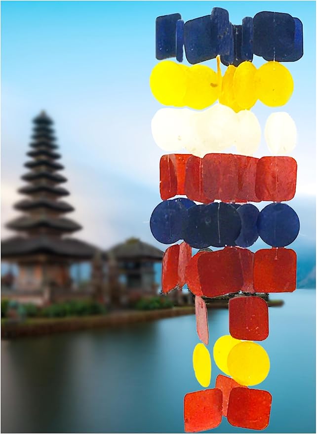 Bellaa 24872 Wind Chimes Outdoor, Garden Decorations, Musical, Indoor/Outside Windchimes, Beach, Ocean Breeze, Gifts for Mom, Gift for All Occasions, Sea Glass Shells Wood Red Blue Yellow White-Ruum Studio Home