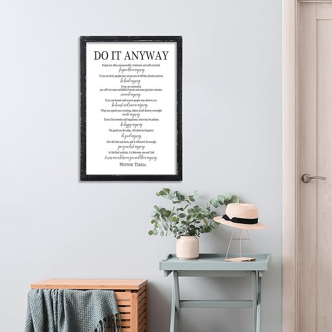 Do It Anyway Mother Teresa Wall Art Decor 16x11 Inch Wooden Framed Wall Hanging Sign (Black)-Ruum Studio Home