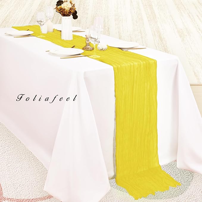 12 Pack Yellow Cheesecloth Table Runner 20 x 120 Inch Long Rustic Gauze Cheese Cloth Table Runner for Wedding 10FT Bridal Baby Shower Table Decorations Boho Fabric Sheer Birthday Party Table Decor-Ruum Studio Home